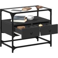 Berkfield Home TV Cabinet with Glass Top Black 60x35x51 cm Engineered Wood | Size: 60 x 35 x 51 cm