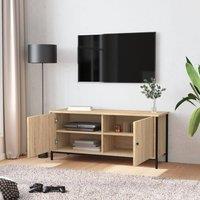 Berkfield Home TV Cabinet with Doors Sonoma Oak 102x35x45 cm Engineered Wood in Light Brown | Size: 102 x 35 x 45 cm
