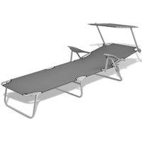 Berkfield Home Sun Lounger with Canopy Steel Grey