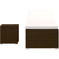 Berkfield Home Sun Lounger with Cushion & Tea Table Poly Rattan Brown