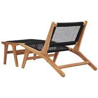 Berkfield Home Sun Lounger with Footrest Solid Teak Wood & Rope in Brown