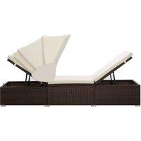 Berkfield Home Sun Lounger with Canopy & Cushion Poly Rattan Brown