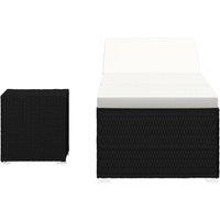Berkfield Home Sun Lounger with Cushion & Tea Table Poly Rattan Black