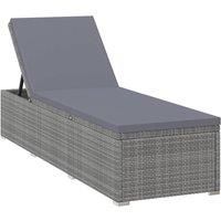 Berkfield Home Sun Lounger with Cushion & Tea Table Poly Rattan Grey