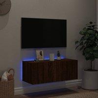 Berkfield Home TV Wall Cabinet with LED Lights Brown Oak 80x35x31 cm | Size: 80 x 35 x 31 cm