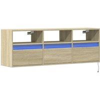 Berkfield Home TV Wall Cabinet with LED Lights Sonoma Oak 130x31x45 cm in Light Brown | Size: 130 x 31 x 45 cm
