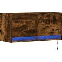 Berkfield Home TV Wall Cabinet with LED Lights Smoked Oak 80x31x35 cm in Brown | Size: 80 x 31 x 35 cm