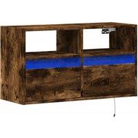 Berkfield Home TV Wall Cabinet with LED Lights Smoked Oak 80x31x45 cm in Brown | Size: 80 x 31 x 45 cm