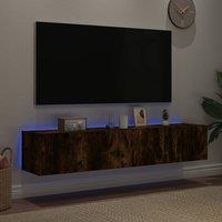Berkfield Home TV Wall Cabinets with LED Lights 2 pcs Smoked Oak 80x35x31 cm in Brown | Size: 80 x 35 x 31 cm