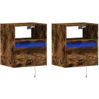 Berkfield Home TV Wall Cabinets with LED Lights 2 pcs Smoked Oak 41x31x45 cm in Brown | Size: 41 x 31 x 45 cm