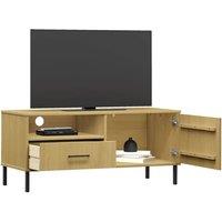Berkfield Home TV Cabinet with Metal Legs Brown Solid Wood Pine OSLO in Light Tan