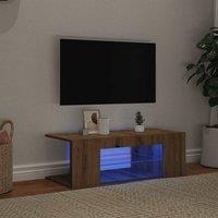 Berkfield Home TV Cabinet with LED Lights Artisan Oak 90x39x30 cm Engineered Wood in Brown | Size: 90 x 39 x 30 cm