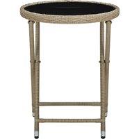 Berkfield Home Tea Table Beige 60 cm Poly Rattan & Tempered Glass