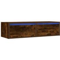 Berkfield Home TV Cabinet with LED Lights Smoked Oak 100X35.5x25 cm in Brown