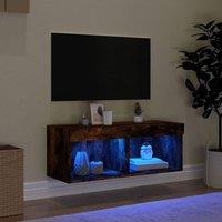 Berkfield Home TV Cabinet with LED Lights Smoked Oak 80x30x30 cm in Brown | Size: 80 x 30 x 30 cm