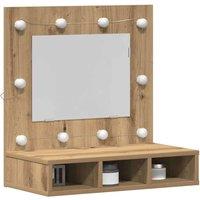 Berkfield Home Vanity Unit with Mirror Artisan Oak MDF, Glass 60 x 31.5 x 62 cm in Brown