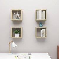 Berkfield Home Wall Cube Shelves 4 pcs Sonoma Oak 30x15x30 cm in Light Tan | Size: 30 x 15 x 30 cm