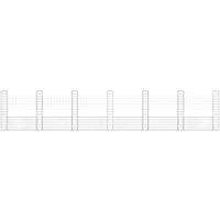 Berkfield Home U-shape Gabion Basket with 7 Posts Iron 740x20x150 cm in Silver | Size: 740 x 20 x 150 cm