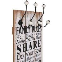 Berkfield Home Wall-mounted Coat Rack with 6 Hooks 120x40 cm FAMILY RULES