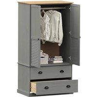 Berkfield Home Wardrobe VIGO Grey 90x55x176 cm Solid Wood Pine | Size: 90 x 55 x 176 cm