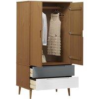 Berkfield Home Wardrobe MOLDE Brown 90x55x175 cm Solid Wood Pine | Size: 90 x 55 x 175 cm