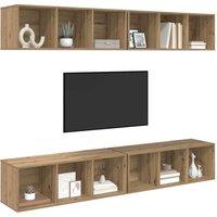 Berkfield Home Wall TV Cabinet with Shelf 4 pcs Artisan oak 37 x 37 x 107.5 cm in Brown