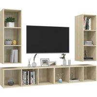 Berkfield Home Wall-mounted TV Cabinets 4 pcs Sonoma Oak Engineered Wood in Light Beige