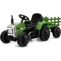 Costway Ride on Tractor & Trailer 12V Electric Toy Car w/Light & Music Detachable in Green