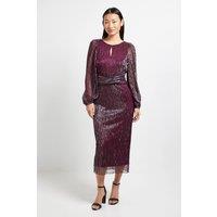 Dorothy Perkins Women's Petite DP Luxe Sparkle Plisse Jersey Keyhole Twist Front Midi Dress in Pink | Size: 8