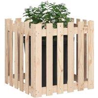 Berkfield Home Beautiful Garden Planter with Fence Design 60x60x60 cm Solid Wood Pine in Light Tan | Size: 60 x 60 x 60 cm