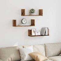 Berkfield Home Durable Wall Shelves 3 pcs Old Wood 58x18x18 cm Engineered Wood in Brown | Size: 58 x 18 x 18 cm