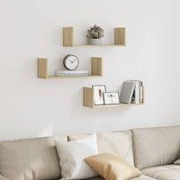 Berkfield Home Durable Wall Shelves 3 pcs Sonoma Oak 58x18x18 cm Engineered Wood in Light Oak | Size: 58 x 18 x 18 cm