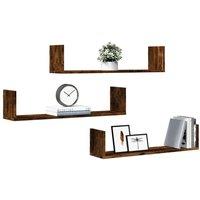 Berkfield Home Durable Wall Shelves 3 pcs Smoked Oak 80x18x18 cm Engineered Wood in Brown | Size: 80 x 18 x 18 cm