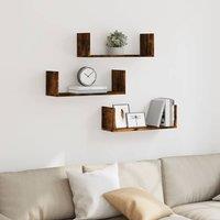 Berkfield Home Durable Wall Shelves 3 pcs Smoked Oak 58x18x18 cm Engineered Wood in Brown | Size: 58 x 18 x 18 cm