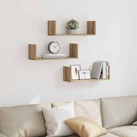 Berkfield Home Durable Wall Shelves 3 pcs Artisian Oak 58x18x18 cm Engineered Wood in Brown | Size: 58 x 18 x 18 cm