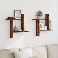Berkfield Home Durable Wall Shelves 2 pcs Smoked Oak 50x12x50 cm Engineered Wood in Brown | Size: 50 x 12 x 50 cm