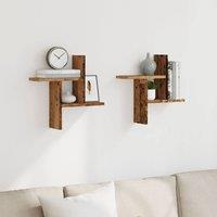 Berkfield Home Durable Wall Shelves 2 pcs Old Wood 38x12x38 cm Engineered Wood in Brown | Size: 38 x 12 x 38 cm