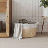Berkfield Home Storage Basket Beige & White 40x25 cm Cotton | Size: 40x25 cm