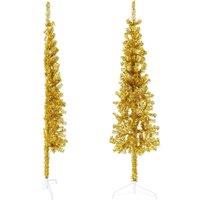 Berkfield Home Slim Artificial Half Christmas Tree with Stand Gold 120 cm