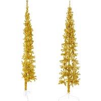 Berkfield Home Slim Artificial Half Christmas Tree with Stand Gold 240 cm