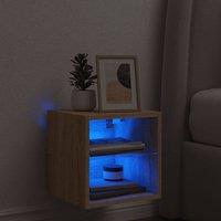 Berkfield Home TV Wall Cabinet with LED Lights Sonoma Oak 30x28.5x30 cm in Light Tan