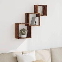 Berkfield Home Wall Cube Shelves Old Wood 68x15x68 cm Engineered Wood in Brown | Size: 68 x 15 x 68 cm