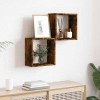 Berkfield Home Wall Cube Shelves 2 pcs Smoked Oak 30x15x30 cm in Brown | Size: 30 x 15 x 30 cm