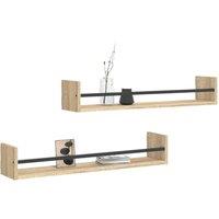 Berkfield Home Wall Shelves with Bars 2 pcs Sonoma Oak 80x16x14 cm in Light Tan | Size: 80 x 16 x 14 cm