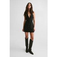 NastyGal Women's The Denim Halterneck Waistcoat Dress in Washed Black | Size: 8