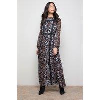 Oasis Women's Printed Lace Trim Balloon Sleeve Midi Smock Dress | Size: 10
