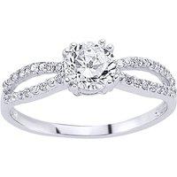 Jewelco London Women's Silver CZ Split Shoulder-Set Solitaire Engagement Ring | Size: P