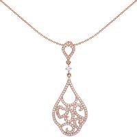 Jewelco London Women's Rose Silver CZ Floral Heart Pendant Necklace in Rose Gold