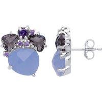Jewelco London Women's Silver lilac Oval Quartz Pebble Stud Earrings