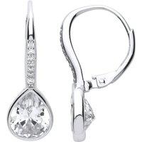 Jewelco London Women's Silver Pear CZ Falling Raindrops Drop Earrings